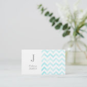 Monogram chevron visitekaartjes blauw (Staand voorkant)