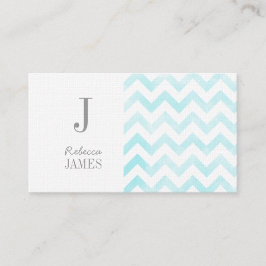 Monogram chevron visitekaartjes blauw (Voorkant)