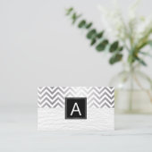 Monogram | Chevron | Wit leder Visitekaartje (Staand voorkant)