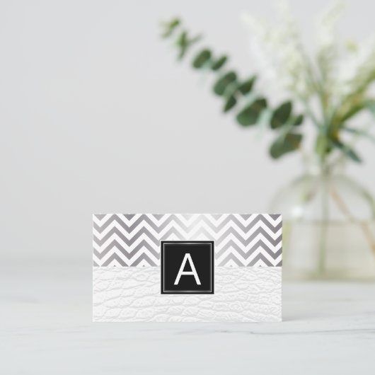 Monogram | Chevron | Wit leder Visitekaartje (Staand voorkant)