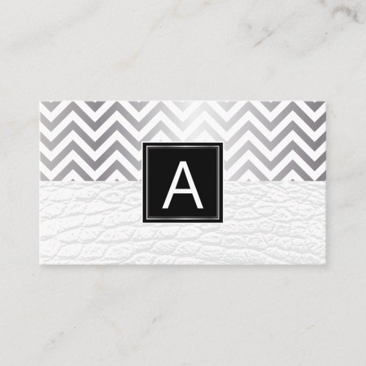 Monogram | Chevron | Wit leder Visitekaartje (Voorkant)
