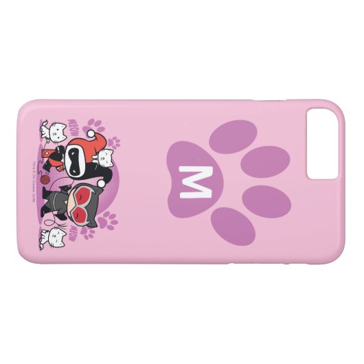 Monogram Chibi Harley Quinn en Catoman met katten Case-Mate iPhone Case (Achterkant (Horizontaal))