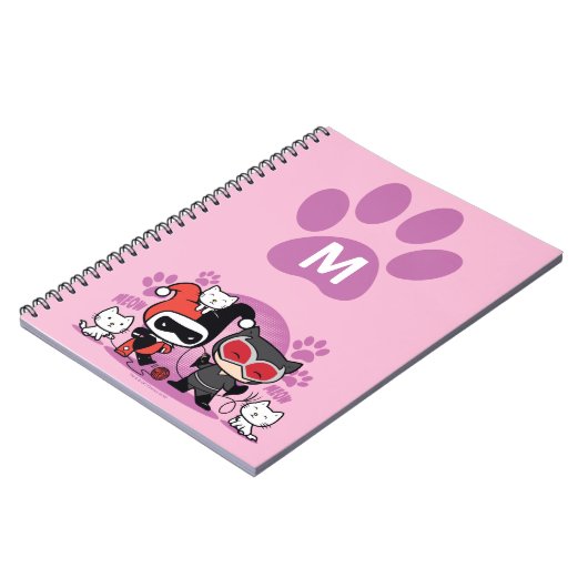 Monogram Chibi Harley Quinn en Catoman met katten Notitieboek (Linkerzijde)