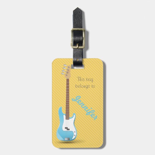 Monogram Chic Blue Electric Guitar Yellow Stripes Bagagelabel (Voorkant verticaal)