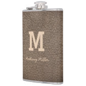 Monogram Chic Bruin Leren Naam Schrift Modern Heupfles (Links)
