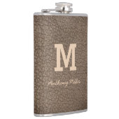 Monogram Chic Bruin Leren Naam Schrift Modern Heupfles (Rechts)