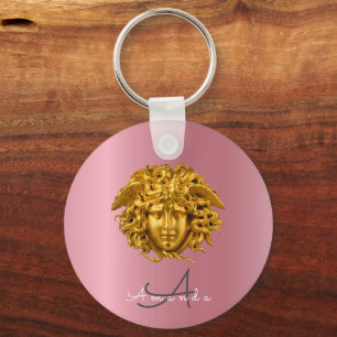 Monogram Chic Couture Gold Medusa Mask Roos Gold Sleutelhanger