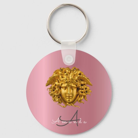 Monogram Chic Couture Gouden Medusa Masker Roségou Sleutelhanger (Voorkant)