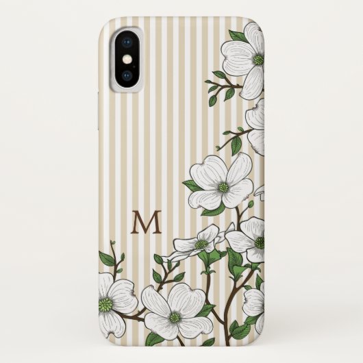 Monogram Chic Dogwood Blossom & Stripes Case-Mate iPhone Case (Achterkant)