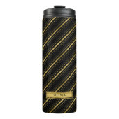 Monogram Chic Elegant Black en Faux Gold Stripes Thermosbeker (Voorkant)
