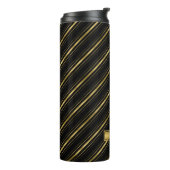 Monogram Chic Elegant Black en Faux Gold Stripes Thermosbeker (Gedraaid links)