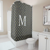 Monogram Chic Faux Folie Leaf Gold Stippen Grey Douchegordijn (In situ)