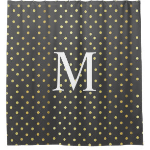 Monogram Chic Faux Folie Leaf Gold Stippen Grey Douchegordijn
