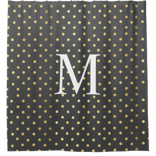 Monogram Chic Faux Folie Leaf Gold Stippen Grey Douchegordijn (Voorkant)