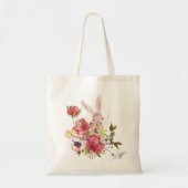 Monogram Chic Floral Bunny Rabbit Pasen Tote Bag (Voorkant)