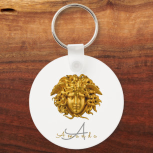 Monogram Chic Frans Goud Medusa Masker Wit Sleutelhanger