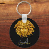 Monogram Chic Frans Goud Medusa Masker Zwart Sleutelhanger (Voorkant)