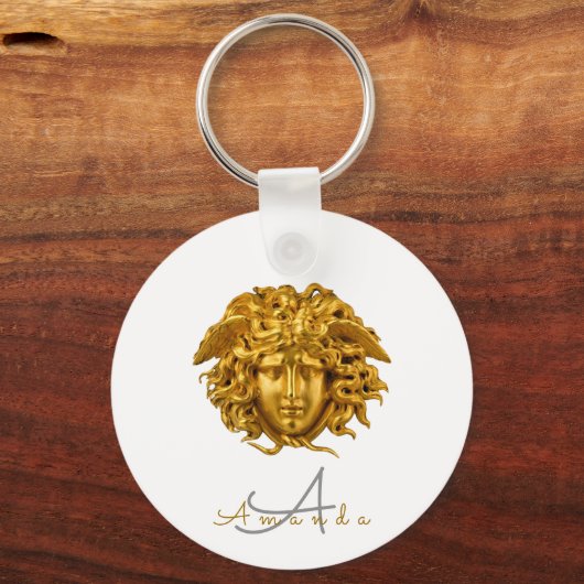 Monogram Chic Frans Gouden Medusa Masker Wit Sleutelhanger (Achterkant)