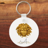 Monogram Chic Franse Gouden Medusa Masker Wit Sleutelhanger (Voorkant)