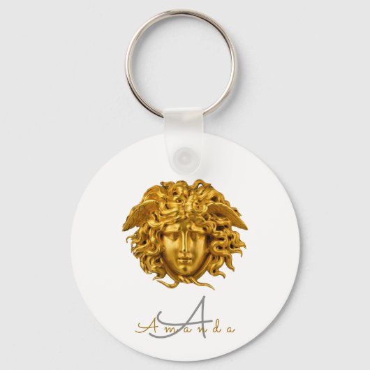 Monogram Chic Franse Gouden Medusa Masker Wit Sleutelhanger (Achterkant)