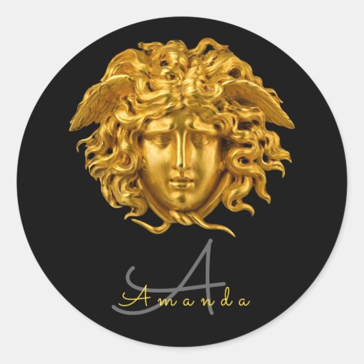 Monogram Chic French Gold Medusa Masker Ronde Sticker (Voorkant)