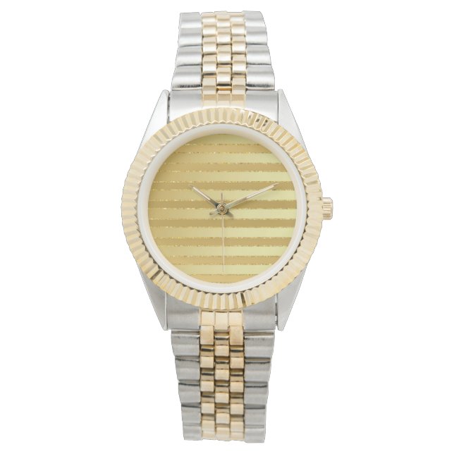 Monogram Chic Gestreept Goud Glitter Dames Horloge (Voorkant)