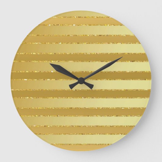 Monogram Chic Gestreepte Gouden Glitters  Grote Klok (Voorkant)