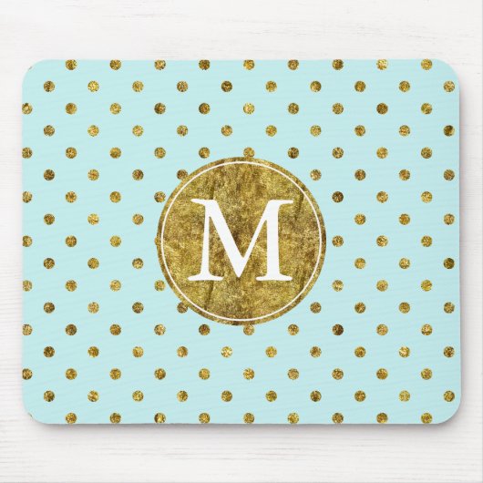 Monogram Chic Gold Glam en Blue Stippen Muismat (Voorkant)