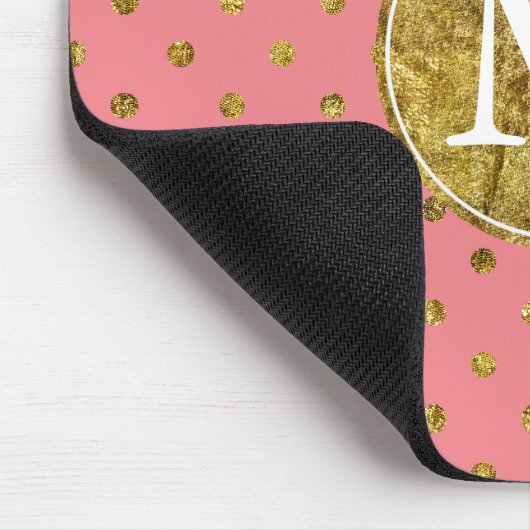 Monogram Chic Gold Glam en roze Stippen Muismat (Hoek)