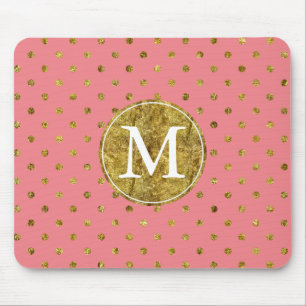 Monogram Chic Gold Glam en roze Stippen Muismat