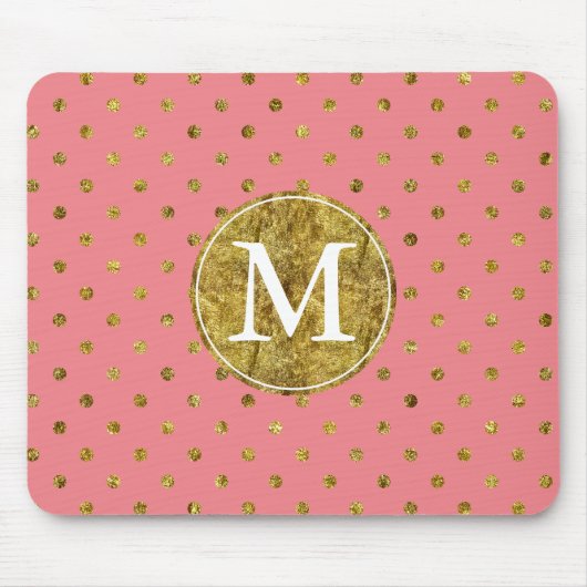 Monogram Chic Gold Glam en roze Stippen Muismat (Voorkant)