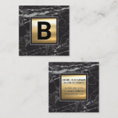 Monogram | Chic Gold Metal | Zwarte marmer Vierkante Visitekaartje (Voorkant / Achterkant)