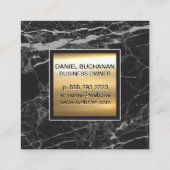 Monogram | Chic Gold Metal | Zwarte marmer Vierkante Visitekaartje (Achterkant)