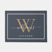 Monogram Chic Gold Script Names Wedding Dark Blue Deurmat (Voorkant)