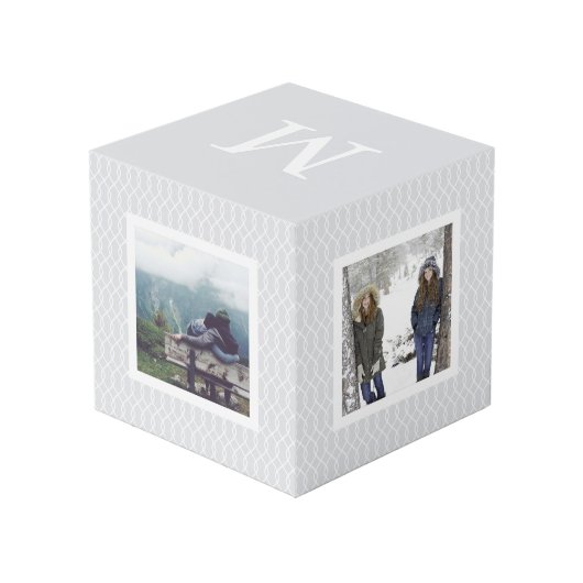 Monogram Chic Gray Trellis Pattern Foto Kubus (Achter hoekig)