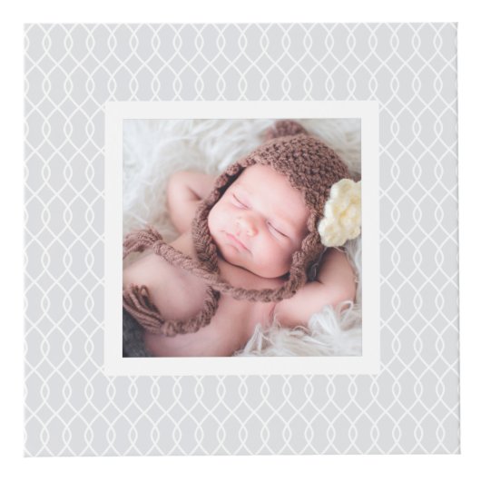 Monogram Chic Gray Trellis Pattern Foto Kubus (Voorkant)