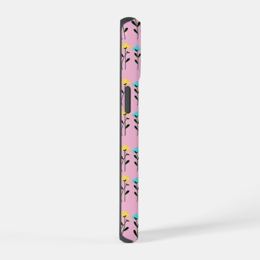 Monogram chic grijs bloemmotief iPhone 15 case (Rechterkant)