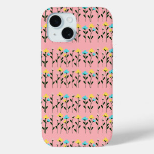 Monogram chic grijs bloempatroon iPhone 15 case