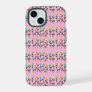 Monogram chic grijs bloempatroon iPhone 15 case