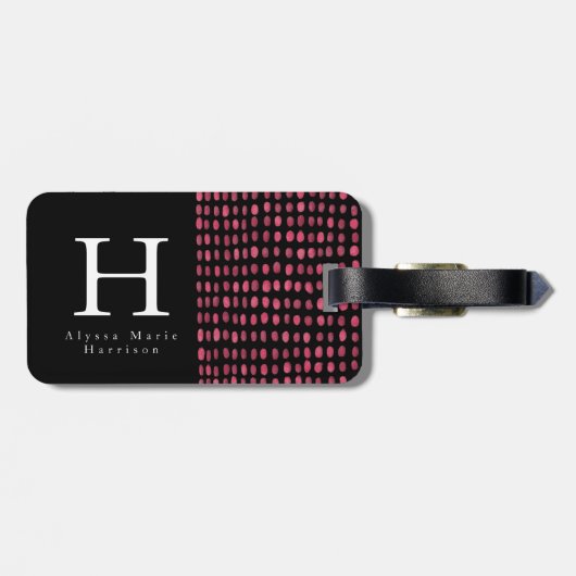 Monogram Chic Modern Black en Roze Bagagelabel (Achterkant horizontaal)