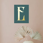 Monogram Chic Modern Blauwgroen Folie Afdrukken<br><div class="desc">Poster heeft een modern monogram.</div>
