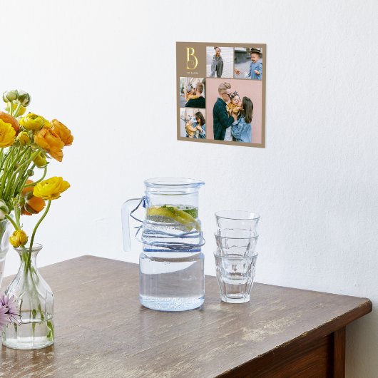 Monogram Chic Multi Foto Boho Beige Folie Afdrukken (Laag (Keuken))