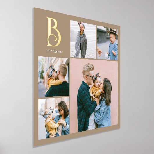 Monogram Chic Multi Foto Boho Beige Folie Afdrukken (Laagn)