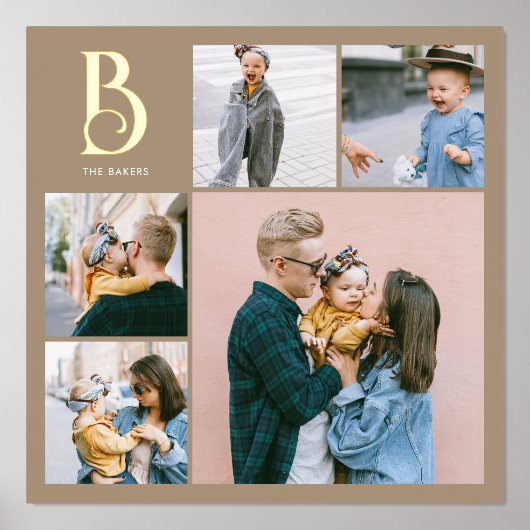 Monogram Chic Multi Foto Boho Beige Folie Afdrukken (Voorkant)