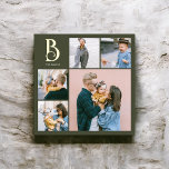 Monogram Chic Multi Foto Boho Green Folie Afdrukken<br><div class="desc">Verhoog uw interieur met onze gepersonaliseerde vierkante folie art print, ideaal voor het toevoegen van een vleugje elegantie en personalisatie aan elke ruimte. Dit prachtige stuk is voorzien van een fotocollage met 4 vierkante foto's en 1 grotere verticale foto, zodat u uw favoriete herinneringen kunt laten zien in een visueel...</div>