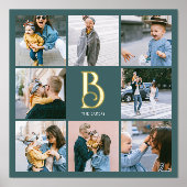 Monogram Chic Multi Photo Blauwgroen Folie Afdrukken (Voorkant)