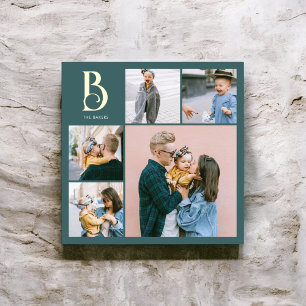 Monogram Chic Multi Photo Blauwgroen Folie Afdrukken