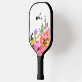 Monogram Chic Pink Trendy Waterverf Floral Pickleball Paddle (Links)