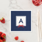 Monogram Chic Red Ribbon Blue Polka Dot Pattern Servetten (Insitu)