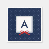 Monogram Chic Red Ribbon Blue Polka Dot Pattern Servetten (Voorkant)